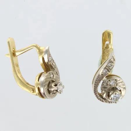 Timanttikorvakorut 2xn.0.06ct 6xn.0.005-0.01ct, korkeus 15mm, 750 valko- ja keltakulta,  Paino: 5,1 g