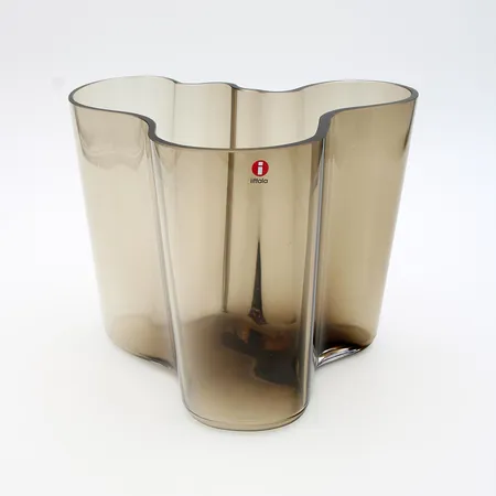 Aalto-maljakko, Iittala, design Alvar Aalto, korkeus 160mm, laser kaiverrus Alvar Aalto Iittala, pellava