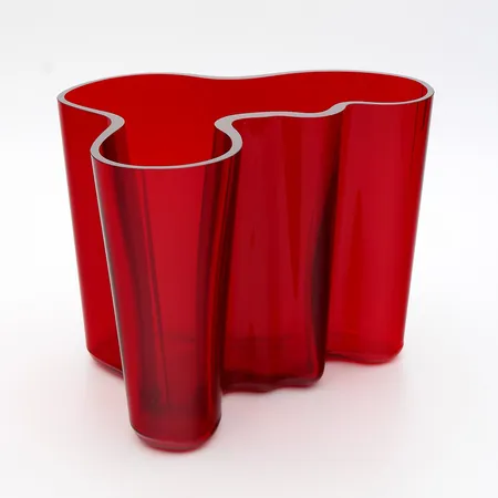 Aaltomaljakko, Signeerattu Alvar Aalto Iittala 1990, numeroitu 157/400, Rubiininpunainen, korkeus 16cm