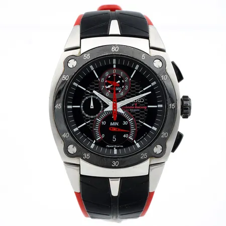 Teräsrannekello Seiko Sportura F1 Honda racing team, Quartz, taulun Ø 43mm, kumihihna, käytön jälkiä.