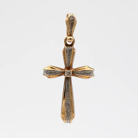 Kiviristiriipus, korkeus 32mm, 585br kelta- ja valkokulta,  Paino: 1,4 g