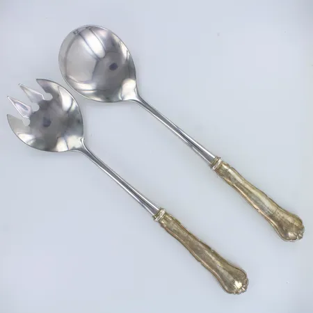 Salaattiottimet, Chippendale, kaiverrettu, käytön jälkiä, pituus 257mm, 830br,  Paino: 157,5 g