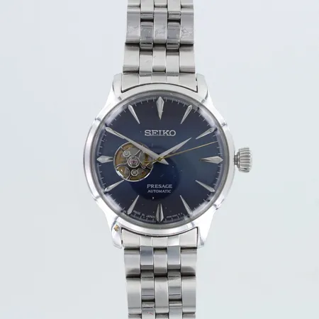 Teräsrannekello, Seiko, Presage Automatic, Cal:4R38-01N0, Made in Japan, rungon Ø 40,5mm, rannekkeen pituus 195mm, pientä käytön jälkeä,  laatikko, rannekkeen lisäpalat, mukana nahkaranneke
