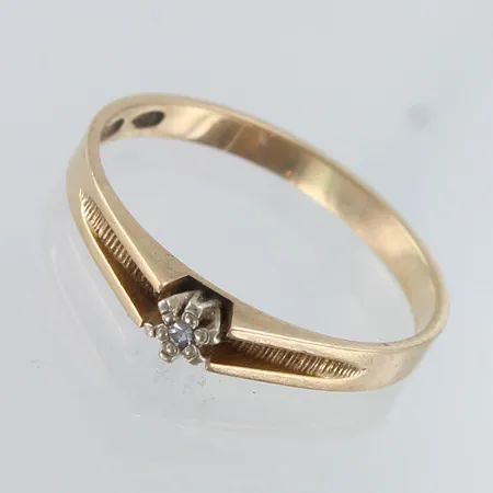 Timanttisormus 1xn.0.01ct, koko 16, käytön jälkiä, 585,  Paino: 1,3 g