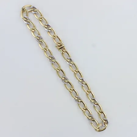 Figaro-kaulaketju timanteilla 30xn.0.01ct, pituus 43cm, 585 valko- ja keltakulta,  Paino: 31,4 g