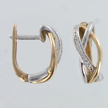 Timanttikorvakorut 16xn.0.005ct, korkeus 15mm, 585 valko- ja keltakulta,  Paino: 3,9 g