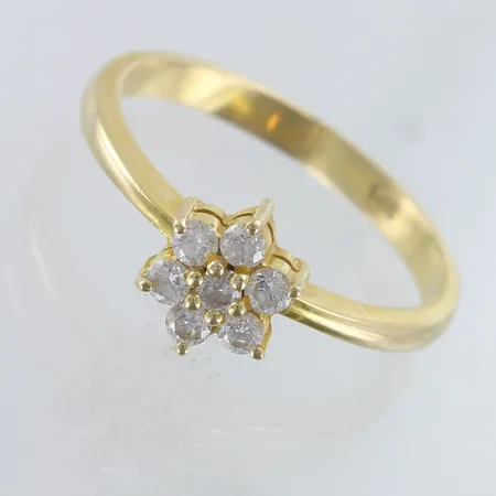 Timanttisormus 7xn.0.03ct, koko 14, leveys 1-6mm,  333 (leimattu 14K),   Paino: 2,4 g