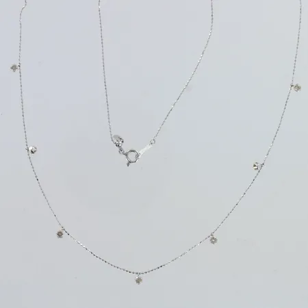 Timanttikaulakoru 7xn.0.07ct, pituus 44cm, leveys 1-4mm, 750 valkokulta,  Paino: 1,6 g