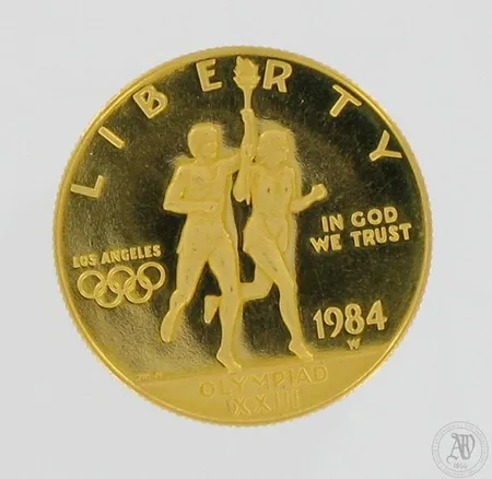 Kultakolikko 1984 Olympialaiset, 10 dollaria, 900,  Paino: 16,7 g