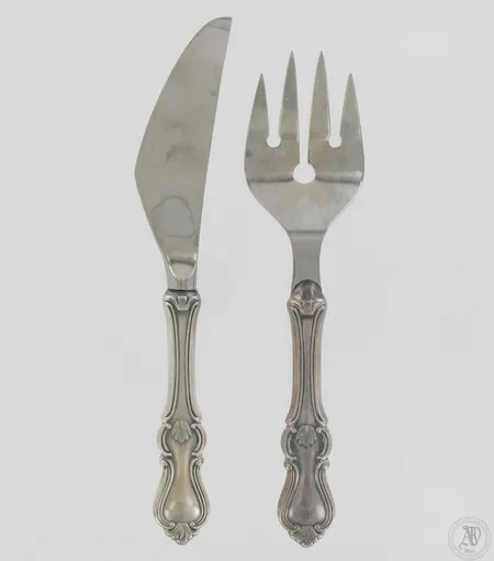 Kakkuatrain ja -veitsi, Romantiikka, pituudet 19,5 ja 21cm, Kultakeskus, 830br,  Paino: 135 g