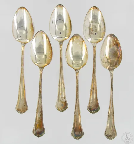 Kuusi jälkiruokalusikkaa, Chippendale, pituus 170mm, 830,  Paino: 205 g