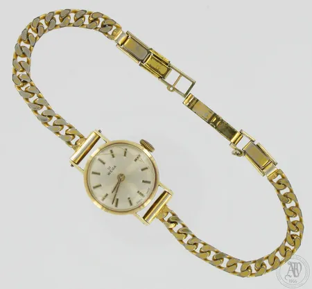 Viallinen kultarannekello Wega, ranneke metallia, 585br, Paino: 14,8 g