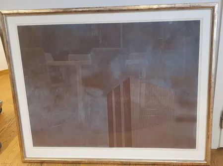 Litografia, koko 110X85cm, signeerattu "Landmark" 7/50 85 Kristian Krokfors, paperin kulmassa 8cm:n repeämä. Nouto ainoastaan konttorista. 