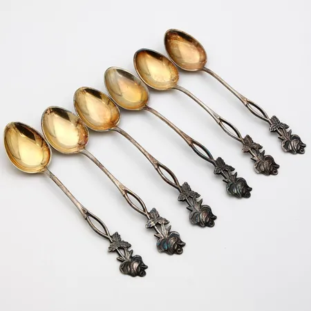 Kuusi kahvilusikkaa, Ruusu, pituus 109mm, 813, paino 50,7g Paino: 50,7 g