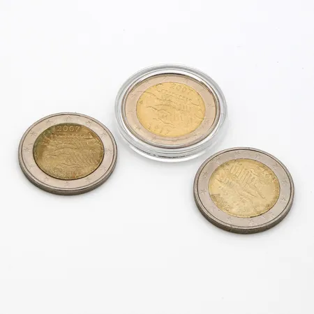 Kolme kpl Suomi 2007 2 kolikkoa, Itsenäisyys 90 vuotta UNC