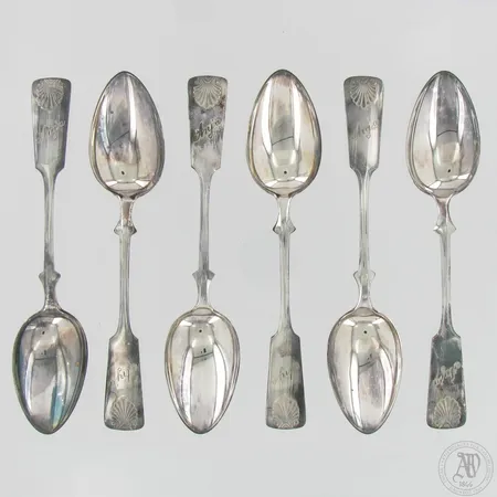 Kuusi ruokalusikkaa, Musla, kaiverrettu, pituus 166mm, 813,  Paino: 177,2 g