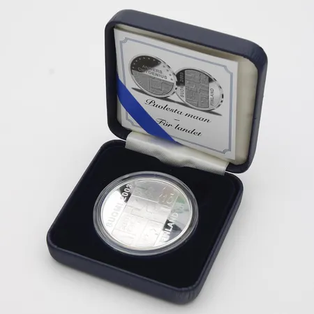 Juhlaraha, Puolesta maan, Anders Chydenius, Suomi 2003, nimellisarvo 10 Euroa, rasia, 925,  Paino: 27 g