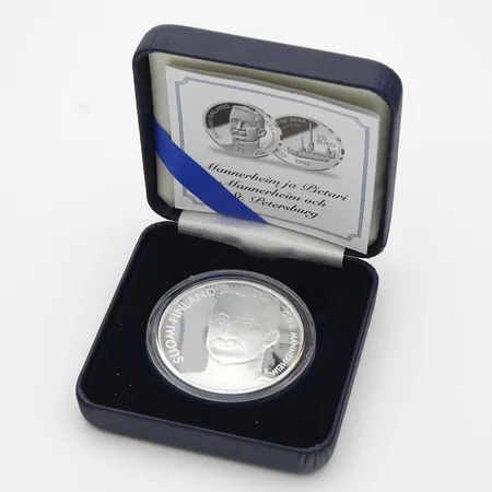 Juhlaraha, Mannerheim ja Pietari 1703-2003, nimellisarvo 10euroa, rasia, 925, Paino: 27,4 g