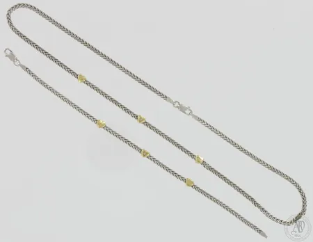 Kaulaketju ja ranneketju timanteilla 2xn.0.005ct (timantit viallisia), pituudet 42,5cm (ketju viallinen) ja 185mm, 925,  Paino: 9,7 g