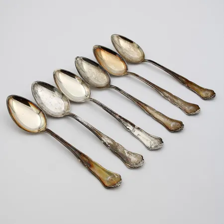 Kuusi jälkiruokalusikkaa, Chippendale, pituus 168mm, 830, Paino: 203,7 g