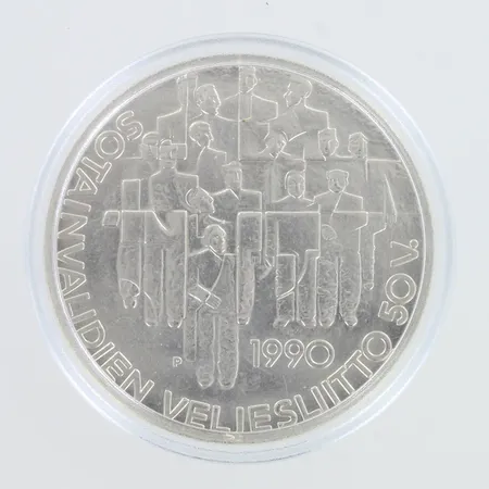Juhlaraha, Sotainvalidien Veljesliitto 50 vuotta, 1990, nimellisarvo 100mk, 830,   Paino: 24,4 g