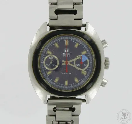 Teräsrannekello Tissot Seastar, mekaaninen, rungon Ø 40mm, ranneke viallinen, selviä käytön jälkiä rungossa ja lasissa, hapettumaa