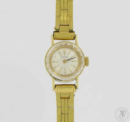 Kultarannekello Longines, mekaaninen, rungon Ø 15mm, rannekkeen pituus 170mm, ranneke metallia, 585br,  Paino: 22,6 g