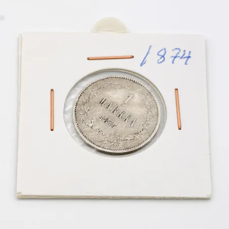 Hopearaha, 1 markka, Suomi 1874, 868 hopea,  Paino: 5,2 g