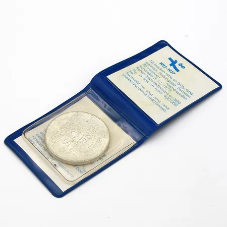 Juhlaraha, Itsenäinen Suomi 60 vuotta 1917-1977, nimellisarvo 10mk, 500, Paino: 21,7 g