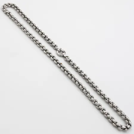 Kaulaketju, pituus 61,5cm, leveys 7,6mm, 585 valkokulta,  Paino: 54,7 g