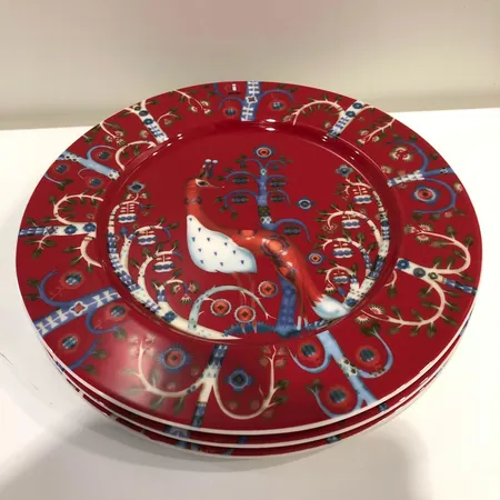 3 Lautasta, Taika, Iittala, Ø 22cm, punainen 