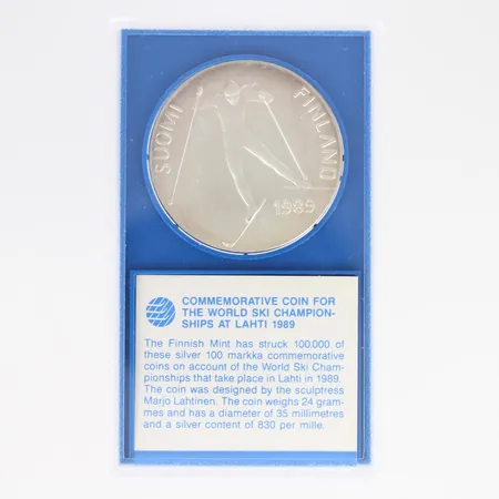 Juhlaraha, Lahti MM 1989, nimellisarvo 100mk, 830, Paino: 24,2 g