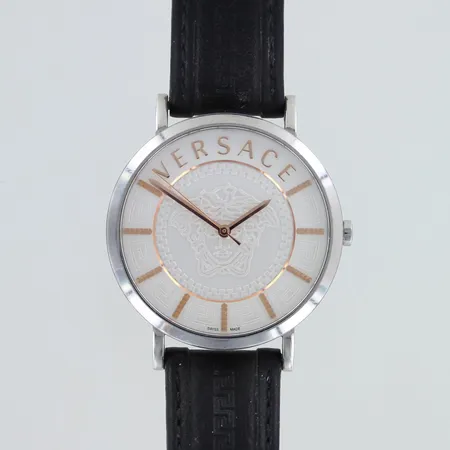 Teräsrannekello Versace, 211000640352, Quartz, taulun Ø 40mm, nahkaranneke kulunut