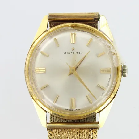 Viallinen kultarannekello Zenith, kaiverrettu, mekaaninen, taulun Ø 34mm, rannekeen leveys 17mm, 585br,  Paino: 81,5 g