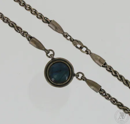 Kaulakoru, Spektroliitti-kääty, Kalevala Koru, ketjun pituus 42cm, riipuksen Ø 20mm, 925br, Paino: 32,7 g