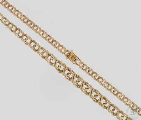 Bismarc-kaulaketju, pituus 45cm, leveys 5-10mm, lukossa pieni kaiverrus, 585,  Paino: 28,1 g