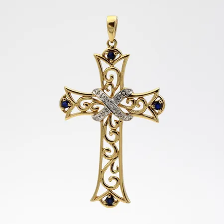 Timanttiristiriipus sinisafiireilla 1xn.0.005ct, korkeus 44mm, 585br,  Paino: 3,5 g