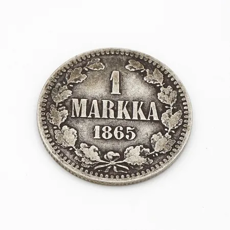 Hopearaha, 1 markka, vuodelta 1865, 868,  Paino: 5,1 g