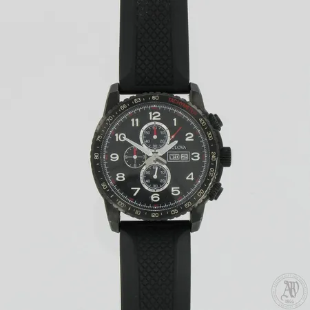 Viallinen teräsrannekello Bulova Marine Star Sport 98C112 Chronograph, chrono ei toimi, quartz, rungon Ø 46mm, silikonirannekkeen pituus 190-240mm, Water Resistant 200m, rungossa käytön jälkiä ja lasissa naarmuja.