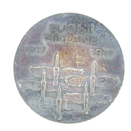 Juhlaraha, Suomen itsenäisyyden kunniaksi 1917-1967, nimellisarvo 10mk, 900, Paino: 23,9 g