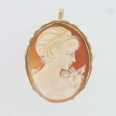 Camee-rintaneula riipuslenkillä, korkeus 37mm, 585br,  Paino: 7,2 g