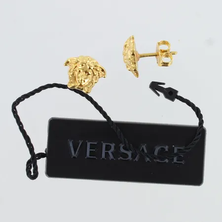 Kullatut teräskorvakorut, Versace DG25591, pientä käytön jälkeä, korkeus 9mm, teräs, 
