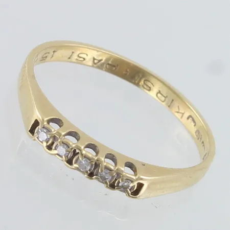 Timanttisormus 5xn.0.005ct, käytön jälkiä, kaiverrettu, koko 16½, 585,  Paino: 1,5 g