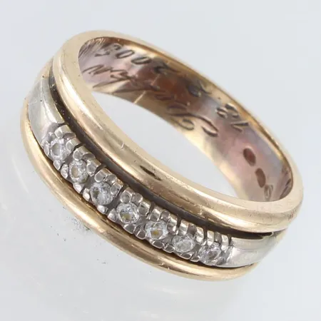 Timanttisormus 7xn.0.01ct, käytön jälkiä, kaiverrettu, koko 17, 585,  Paino: 5,3 g