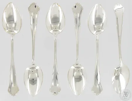 Kuusi jälkiruokalusikkaa, Chippendale, pituus 170mm, 830,  Paino: 200,3 g