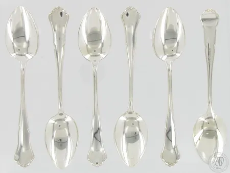 Kuusi jälkiruokalusikkaa, Chippendale, pituus 170mm, 830,  Paino: 201,2 g