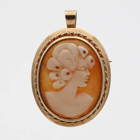 Camee-rintaneula riipuslenkillä, korkeus 28mm, 585br,  Paino: 2,7 g