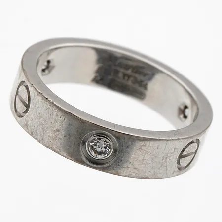Cartier Love Ring timanttisormus 3xn.0.07ct, käytön jälkiä, koko 19¼, leveys 5,5mm, 61 BLW344, 750 valkokulta   Paino: 10,2 g