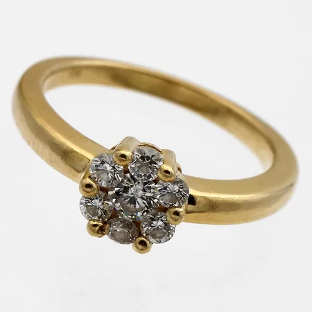 Timanttisormus 6xn.0.05ct 1xn.0.12ct, osa istutuksista löystynyt, käytön jälkiä, koko 17, 750,  Paino: 4,9 g