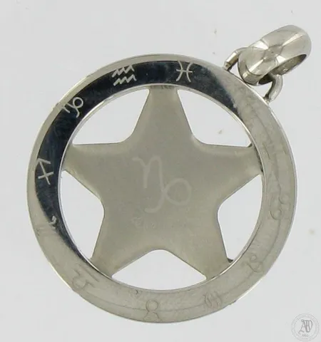 Horoskooppi-riipus, korkeus 30mm, leveys 25mm, terästä. 